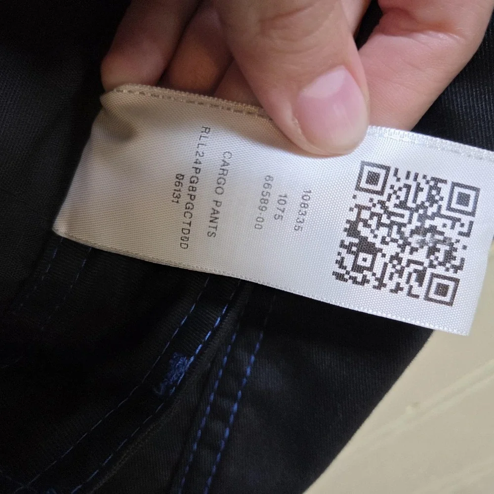 True Religion Mens‎ Cargo Pants Jet Black Pacific Blue Contrast Stitch 108335 36